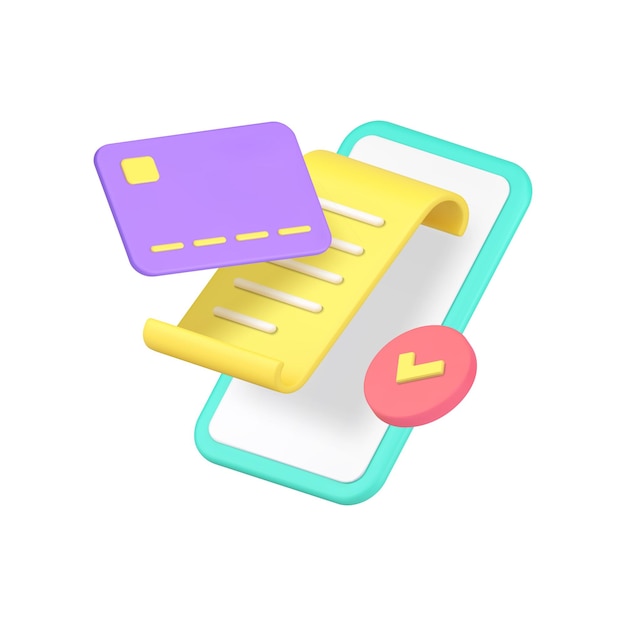 Vector success online payment card receipt banking smartphone application 3d icon realistic vector