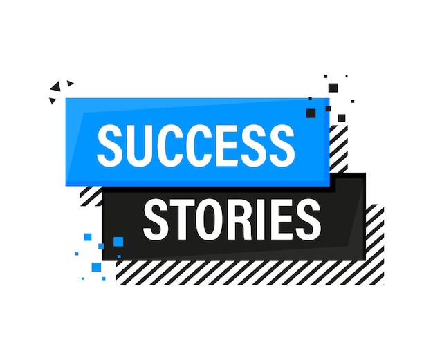 Success stories megaphone blue banner in 3D style on white