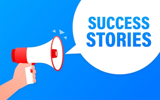 Success stories megaphone blue banner.   illustration.