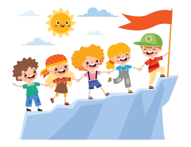 Success And Teamwork Concept With Cartoon Kids