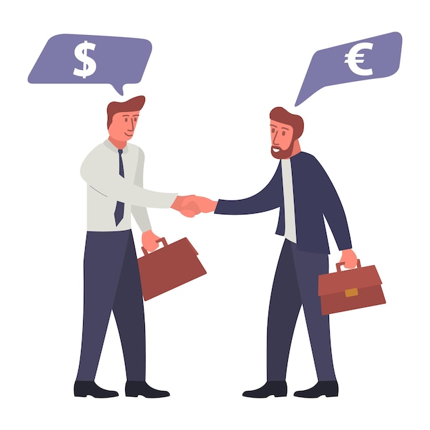 Vector successful business deal business negotiations b2b speech bubble with dollar and euro signs