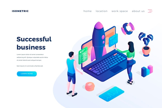 Successful business landing page vector template isometric illustration