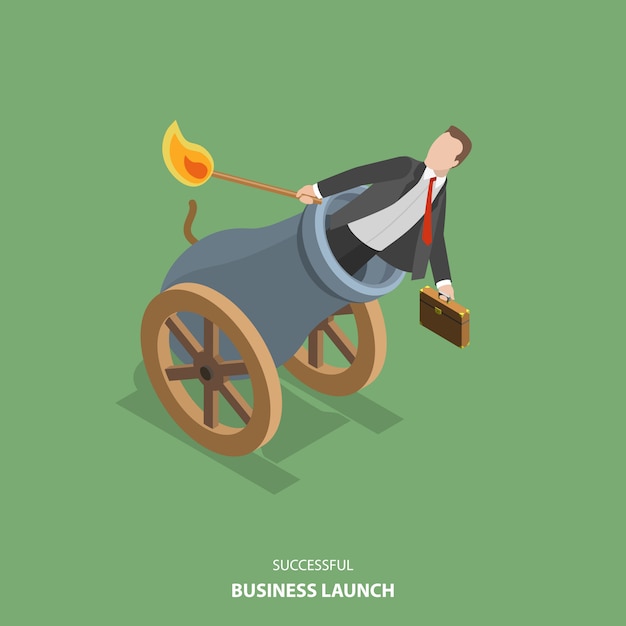 Successful business launch vector flat isometric illustration.