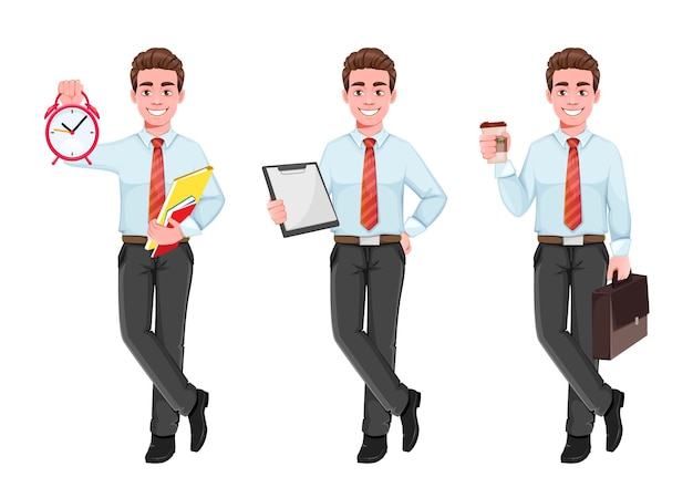 Successful business man set of three poses