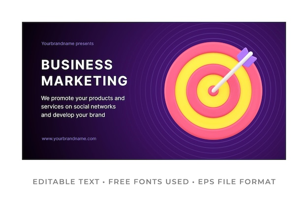 Successful business marketing service promo banner with target aim arrow in bullseye 3d icon vector illustration Advertising promotion developing strategy profit wealth company with place for text