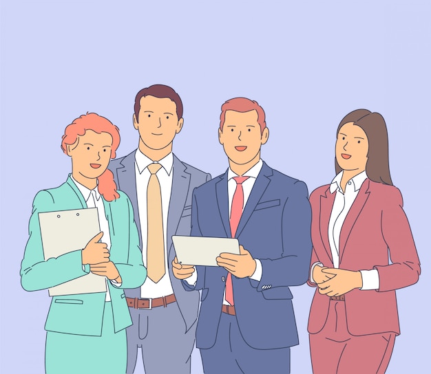 Successful business team, happy workers.   illustration.