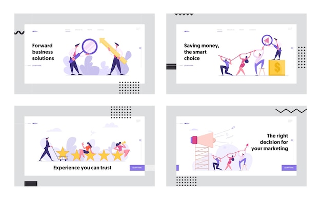 Successful Business with Businessmen Concept Landing Page Set