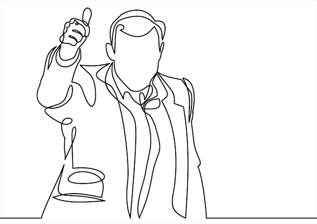 Successful businessman giving thumbs up continuous line drawing