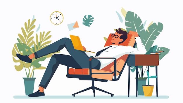 Successful Businessman Relaxing in Modern Office Environment with Mixed Media Elements