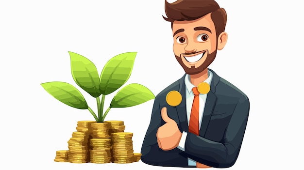 Vector successful businessman with money plant cartoon character