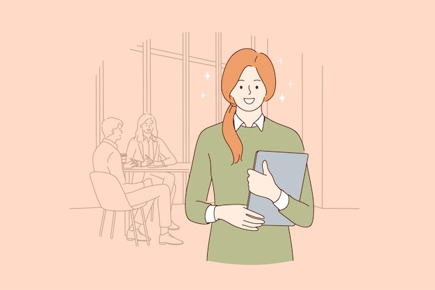 Successful office worker businesswoman illustration