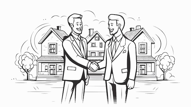 Vector successful real estate agent shaking hands deal closed