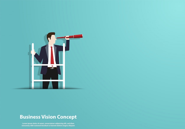 Successful vision with character of businessman and telescope