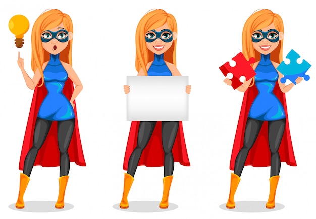 Successful woman wearing superhero costume