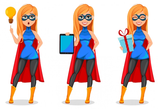 Successful woman wearing superhero costume