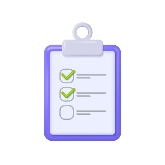 Successfully complete business assignments icon Checklist on clipboard paper 3D vector illustration