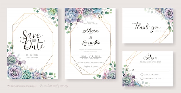 Succulent and branches Wedding Invitation card