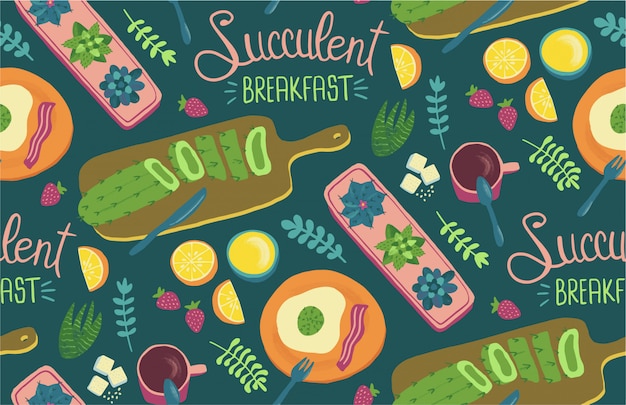 Succulent breakfast seamless pattern