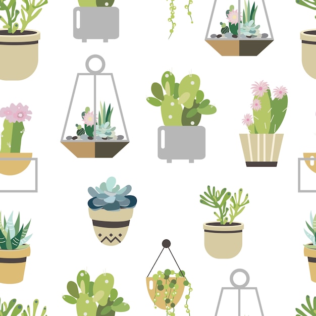 Succulent and cactus seamless pattern.