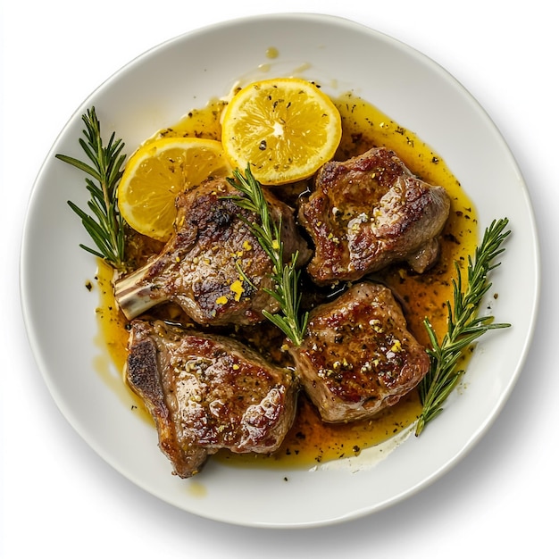 Vector succulent grilled lamb medallions with lemon and herbs a mediterraneaninspired culinary delight