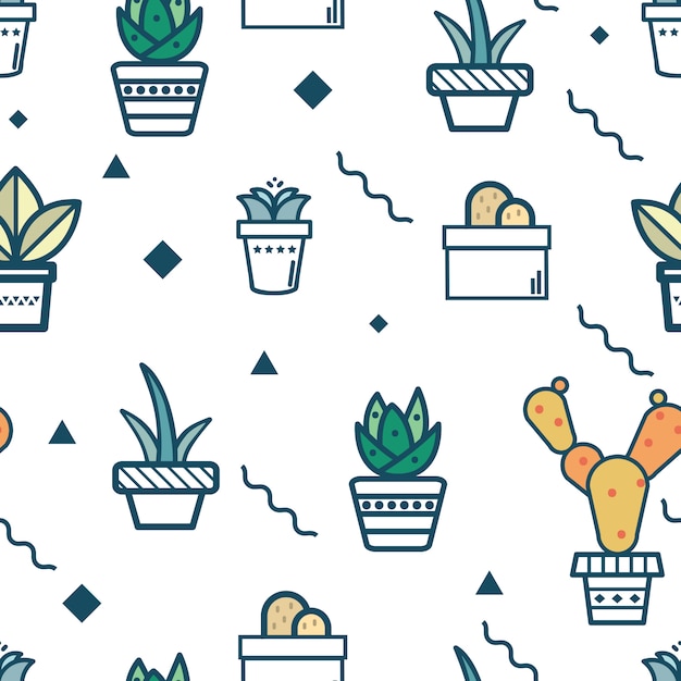 Succulents and cactus floral seamless pattern background