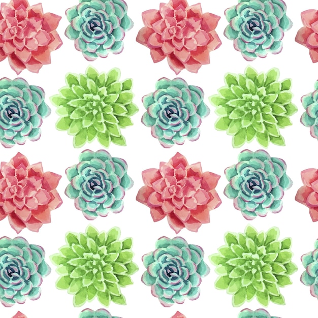 Succulents watercolor seamless pattern background for fabric, wallpaper, wrapping paper.