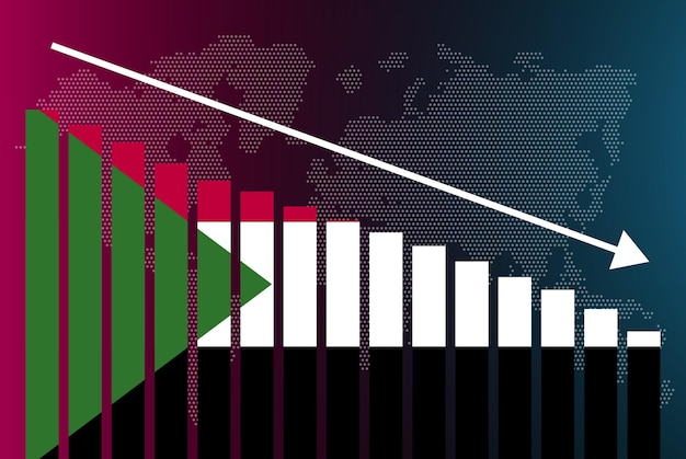 Sudan bar chart graph decreasing values crisis and downgrade news banner fail and decrease