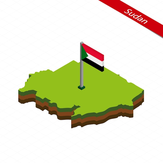 Sudan Isometric map and flag Vector Illustration