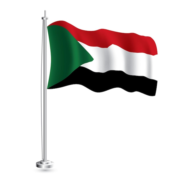 Sudanese Flag Isolated Realistic Wave Flag of Sudan Country on Flagpole