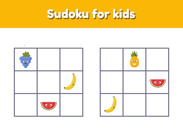 Sudoku for children with pictures. Logic rebus for preschool and school kids. Educational game. 