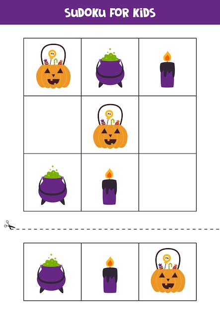 Sudoku game for kids with Halloween pictures.