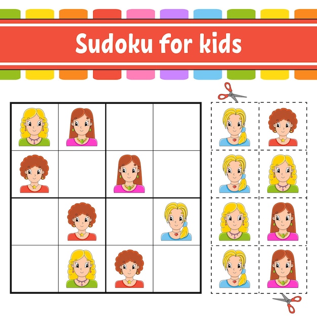 Sudoku for kids Education developing worksheet Activity page with pictures Puzzle game for children