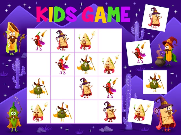 Sudoku kids game cartoon tex mex food wizards