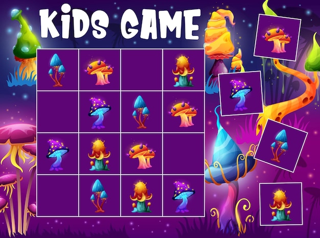 Sudoku kids game magic mushrooms in fairy forest