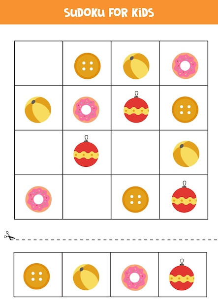 Sudoku for preschool kids. Logical game with circular objects.