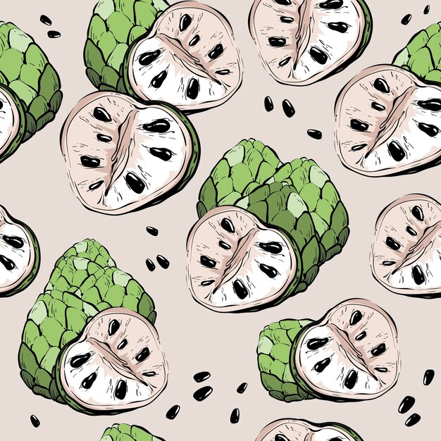 Sugar apple seamless pattern sketch style