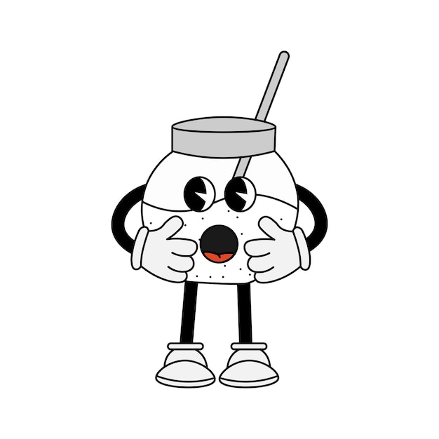 Sugar bowl character in 70s cartoon style