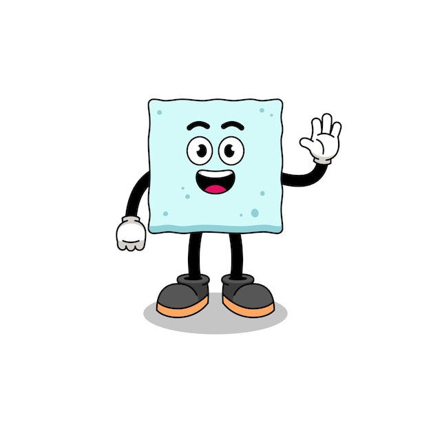 Sugar cube cartoon doing wave hand gesture character design