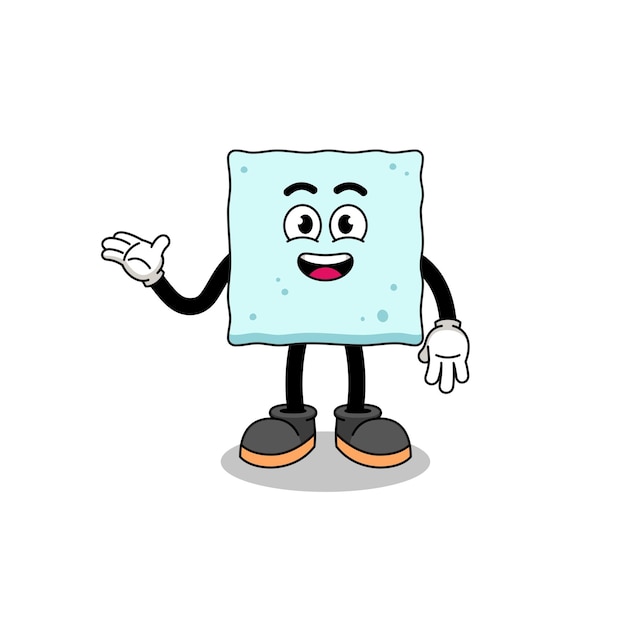 Sugar cube cartoon with welcome pose character design