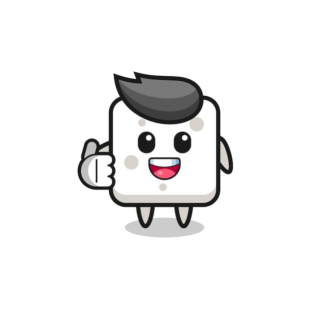 Sugar cube mascot doing thumbs up gesture cute design