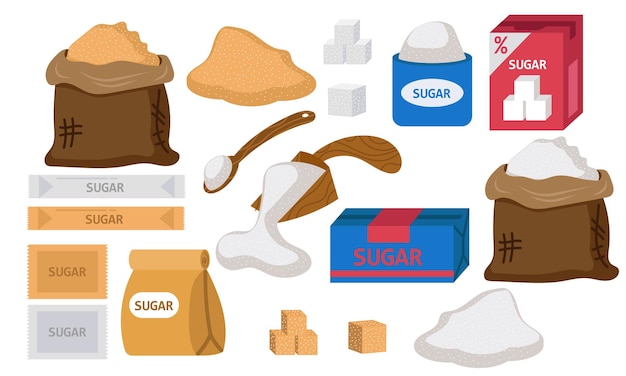 Sugar food pack brown and white Granulated cube block cartoon and icon piece isolated sucrose