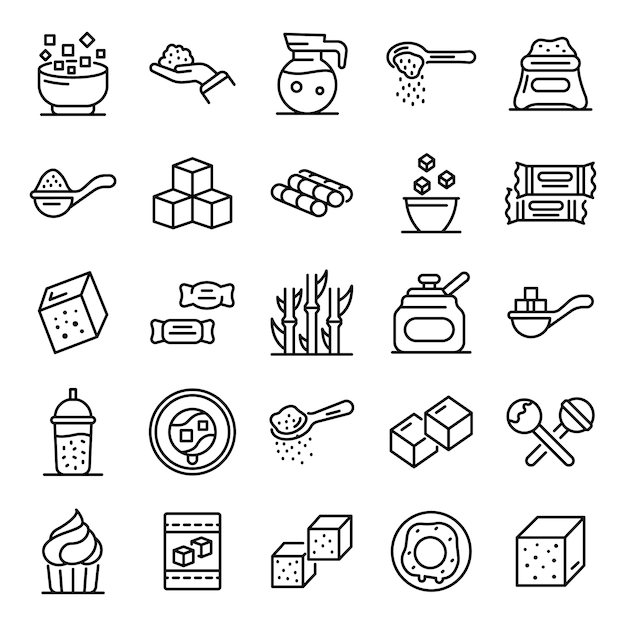 Sugar icons set, outline style