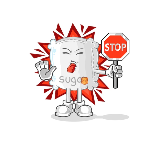 Sugar sack holding stop sign cartoon mascot vector