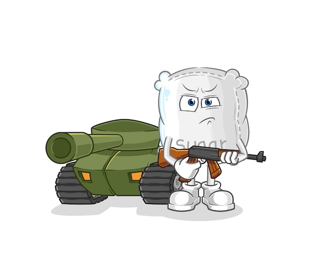 Sugar sack soldier with tank character cartoon mascot vector