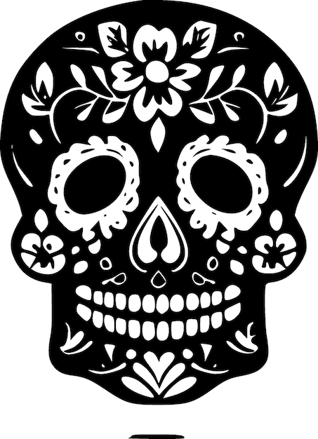 Sugar Skull Black and White Isolated Icon Vector illustration