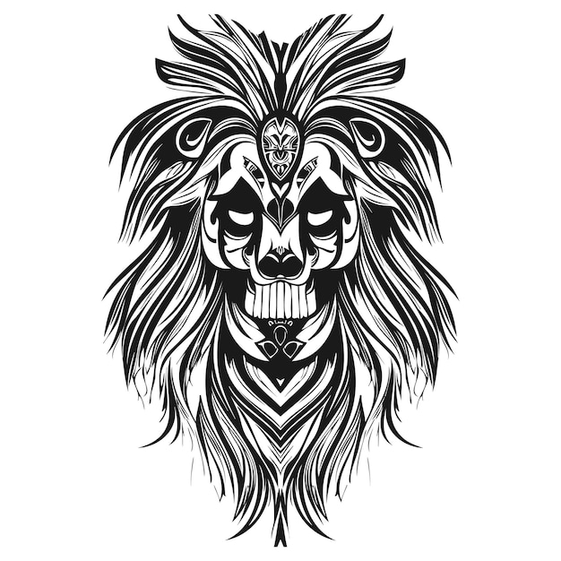 Sugar skull lion hand drawn vector clip art black and white