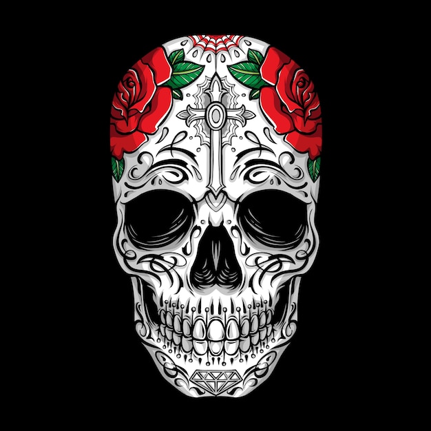 Sugar skull with rose ornament