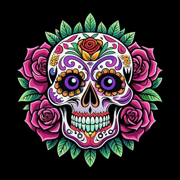 Vector sugar skulls day of the dead skull isolated on white background dia de los muertos mexican sugar skull design element for logo emblem sign poster card banner vector illustration color