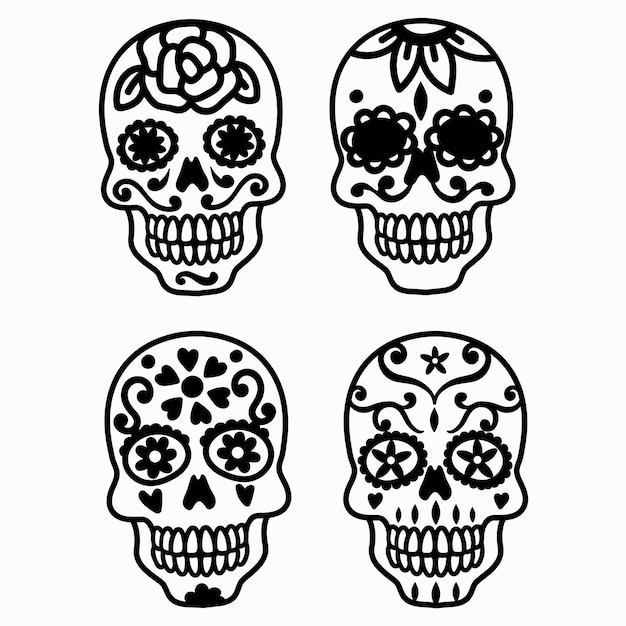 Sugar Skulls Vector Files Halloween Eps Illustrator Doodle