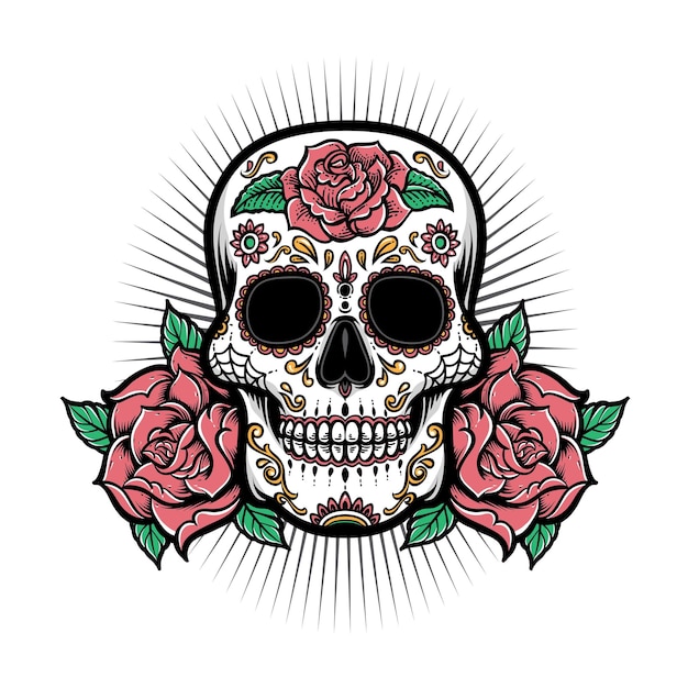 Sugarskull with roses vector logo